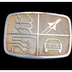Rockwell International Sterling Silver Belt Buckle Rare Vintage Automotive Space